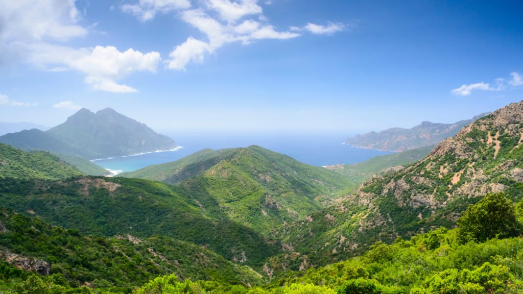 Vue sur le golfe de Girolata depuis le maquis corse