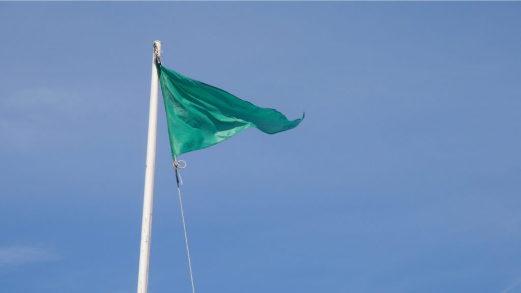 Drapeau vert sur une plage